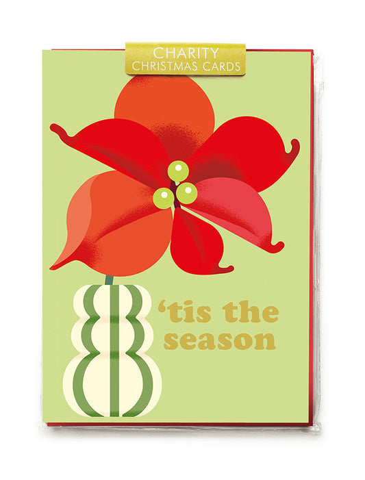Poinsettia Vase Christmas Charity Bag