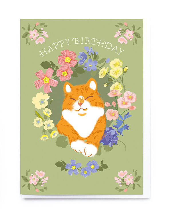 Floral Ginger Cat Birthday